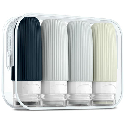 Travel Bottles for Toiletries, Tsa Approved 3oz Portable Travel Bottles, BPA Free Leak Proof Squeezable Silicone Travel Size Containers, Travel Accessories with Clear Toiletry Bag (4 Pack)
