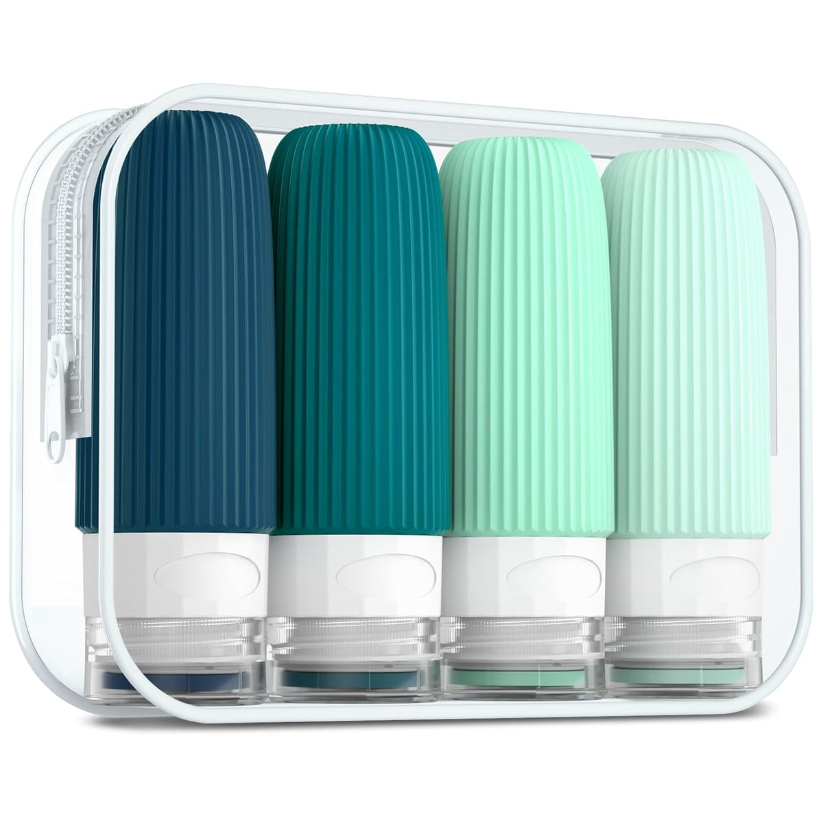 Travel Bottles for Toiletries, Tsa Approved 3oz Portable Travel Bottles, BPA Free Leak Proof Squeezable Silicone Travel Size Containers, Travel Accessories with Clear Toiletry Bag (4 Pack)