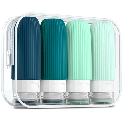 Travel Bottles for Toiletries, Tsa Approved 3oz Portable Travel Bottles, BPA Free Leak Proof Squeezable Silicone Travel Size Containers, Travel Accessories with Clear Toiletry Bag (4 Pack)