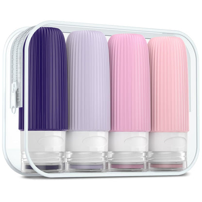 Travel Bottles for Toiletries, Tsa Approved 3oz Portable Travel Bottles, BPA Free Leak Proof Squeezable Silicone Travel Size Containers, Travel Accessories with Clear Toiletry Bag (4 Pack)