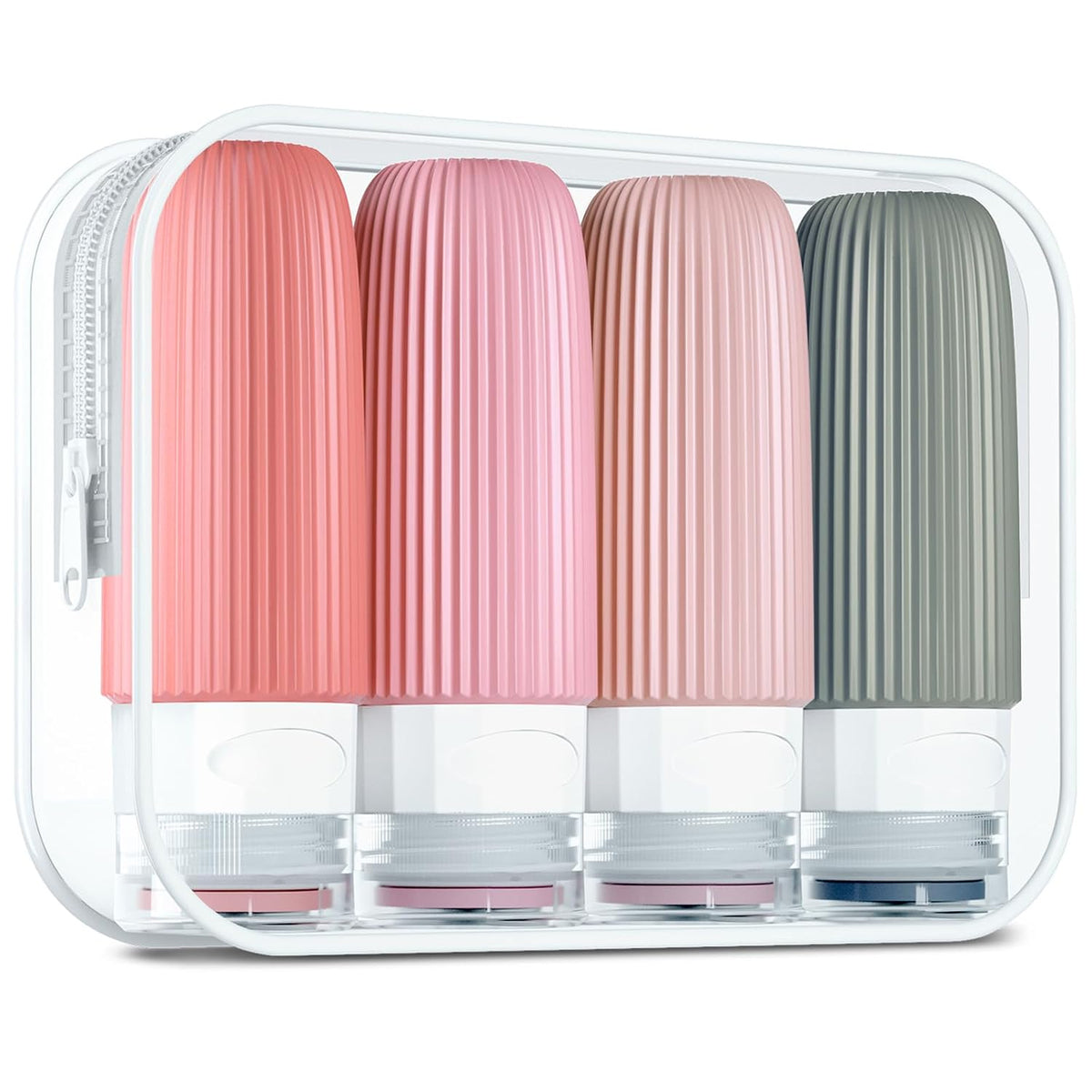 Travel Bottles for Toiletries, Tsa Approved 3oz Portable Travel Bottles, BPA Free Leak Proof Squeezable Silicone Travel Size Containers, Travel Accessories with Clear Toiletry Bag (4 Pack)