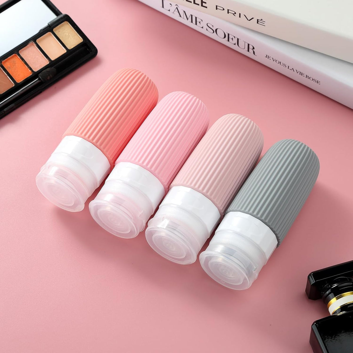 Travel Bottles for Toiletries, Tsa Approved 3oz Portable Travel Bottles, BPA Free Leak Proof Squeezable Silicone Travel Size Containers, Travel Accessories with Clear Toiletry Bag (4 Pack)