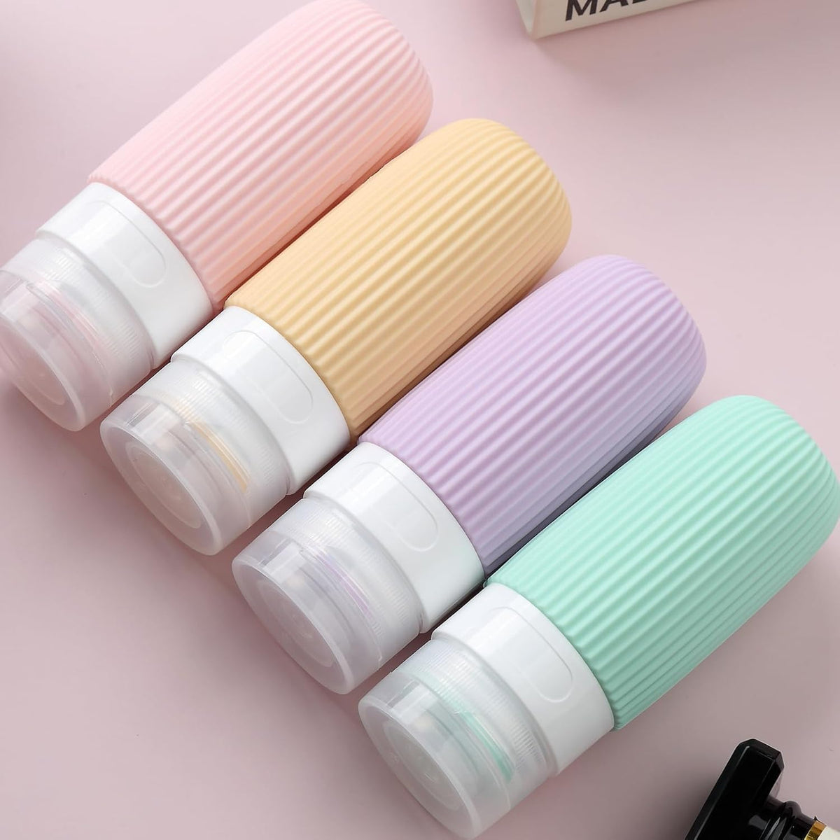 Travel Bottles for Toiletries, Tsa Approved 3oz Portable Travel Bottles, BPA Free Leak Proof Squeezable Silicone Travel Size Containers, Travel Accessories with Clear Toiletry Bag (4 Pack)