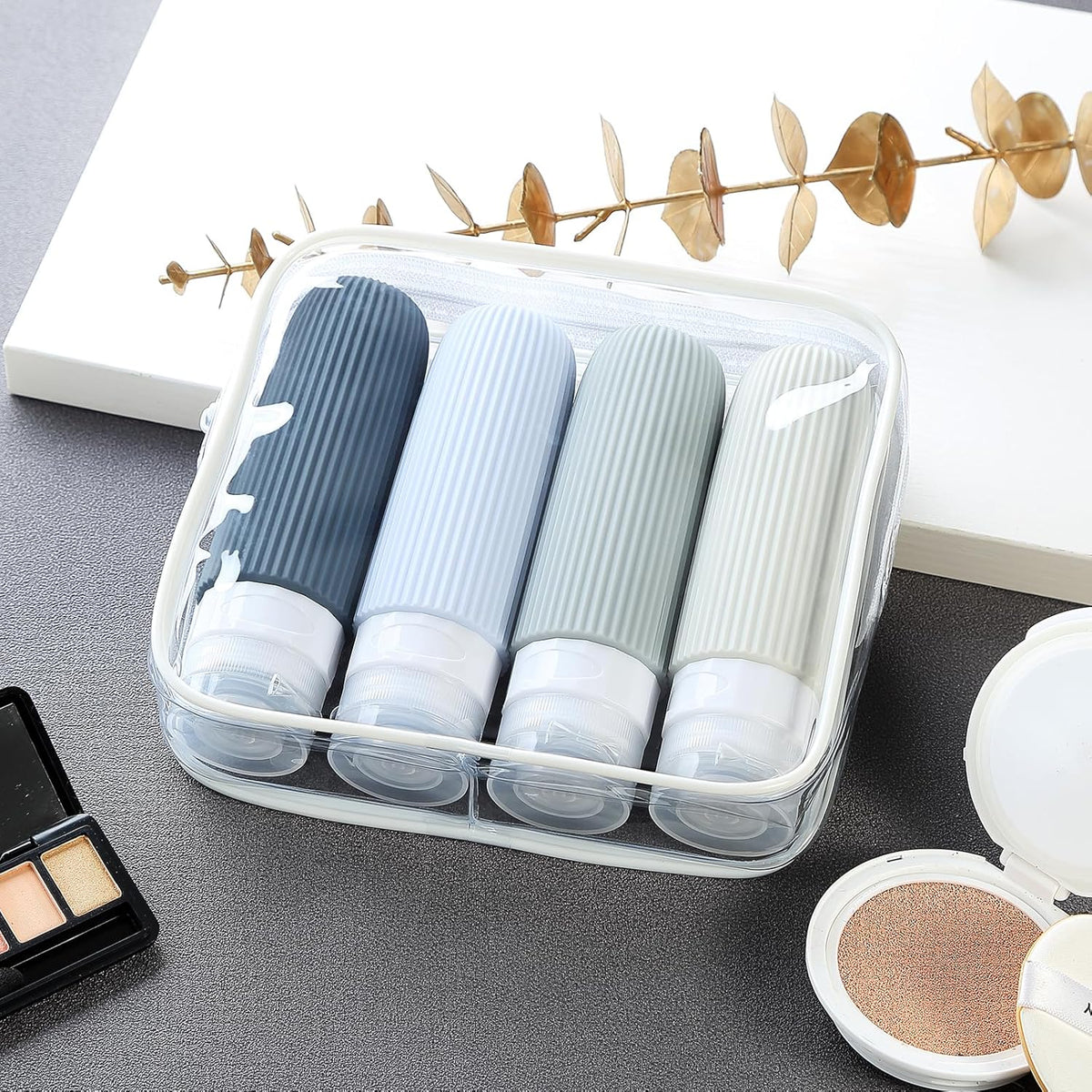 Travel Bottles for Toiletries, Tsa Approved 3oz Portable Travel Bottles, BPA Free Leak Proof Squeezable Silicone Travel Size Containers, Travel Accessories with Clear Toiletry Bag (4 Pack)