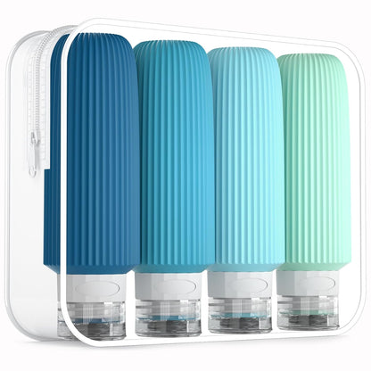 Travel Bottles for Toiletries, Tsa Approved 3oz Portable Travel Bottles, BPA Free Leak Proof Squeezable Silicone Travel Size Containers, Travel Accessories with Clear Toiletry Bag (4 Pack)
