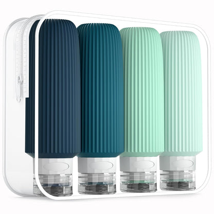 Travel Bottles for Toiletries, Tsa Approved 3oz Portable Travel Bottles, BPA Free Leak Proof Squeezable Silicone Travel Size Containers, Travel Accessories with Clear Toiletry Bag (4 Pack)
