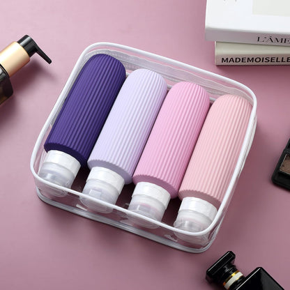 Travel Bottles for Toiletries, Tsa Approved 3oz Portable Travel Bottles, BPA Free Leak Proof Squeezable Silicone Travel Size Containers, Travel Accessories with Clear Toiletry Bag (4 Pack)