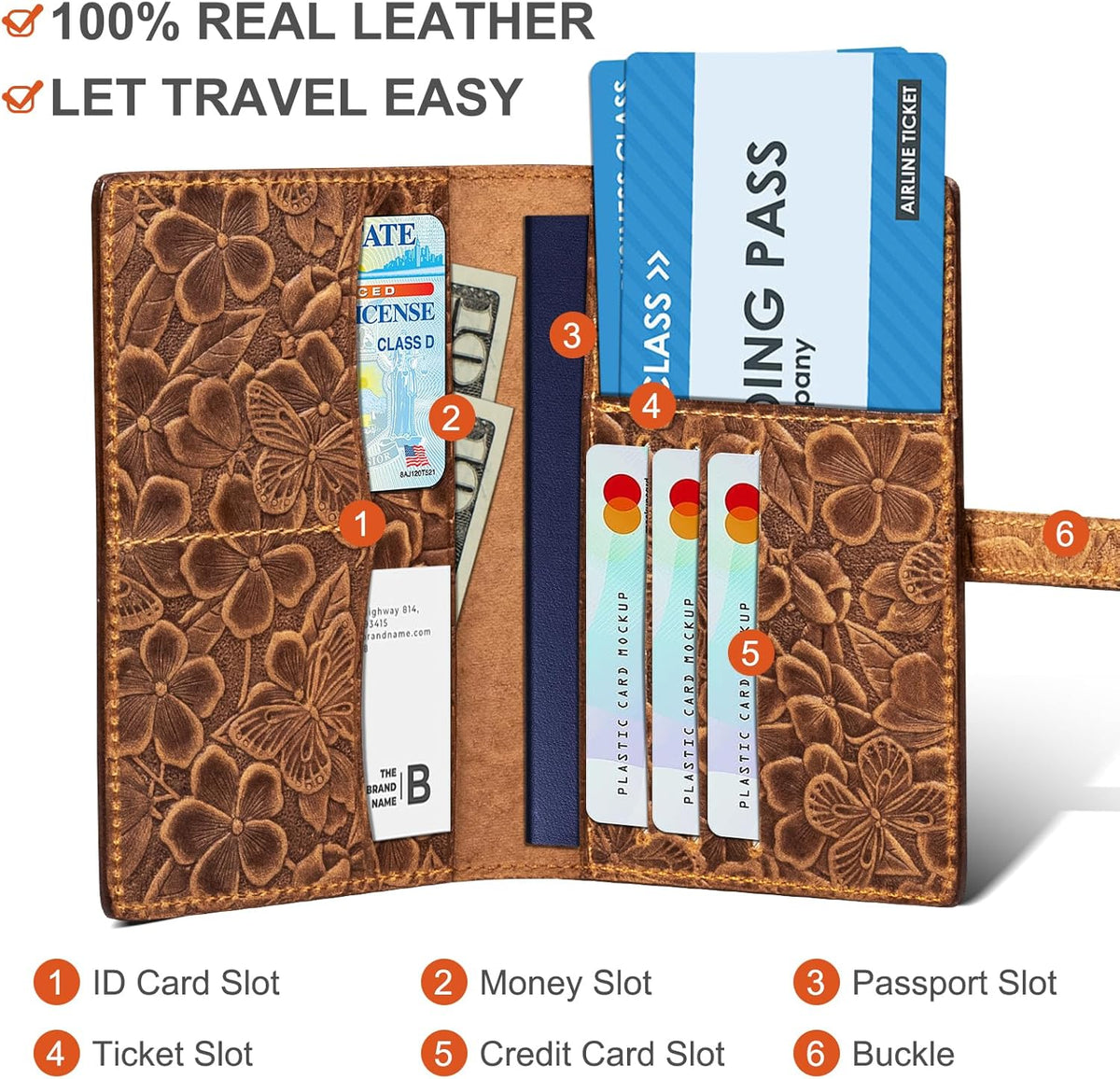 Genuine Leather Passport Holder for Women Men, Brown | RFID Blocking, Slim Travel Wallet, For Women Men