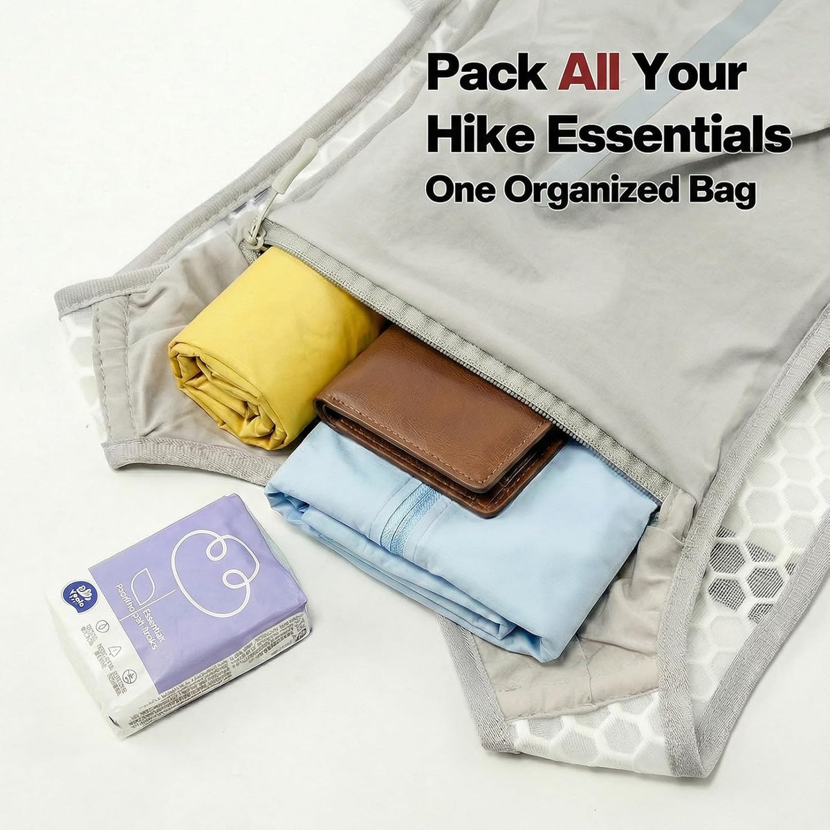 Hiking Backpack Ultralight – Packable Daypack for Women & Men, Breathable 3D Ventilated Backpack with Multiple Pockets, Foldable Travel Day Bag for Outdoor Walking, Camping & Commute（Gray,medium）