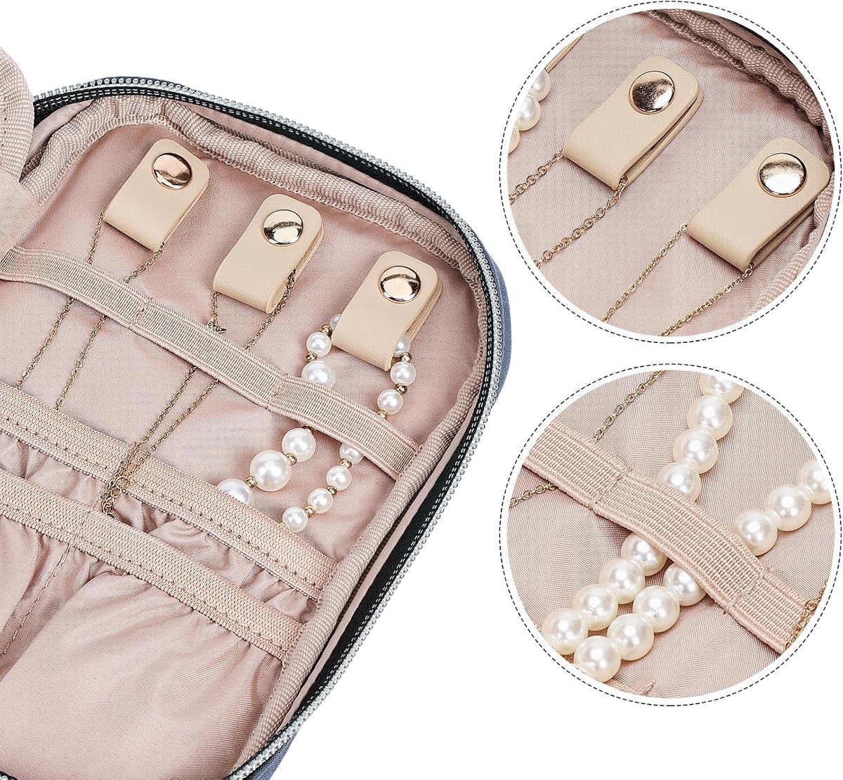 Travel Jewelry Case Organizer, Compact Jewelry Storage Bag for Necklaces, Earrings, Rings, Bracelets and Watch, Portable Jewelry Holder for Trip, Vacation, Daily Use, Pink