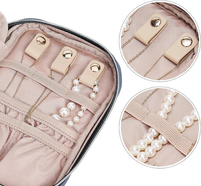 Travel Jewelry Case Organizer, Compact Jewelry Storage Bag for Necklaces, Earrings, Rings, Bracelets and Watch, Portable Jewelry Holder for Trip, Vacation, Daily Use, Pink