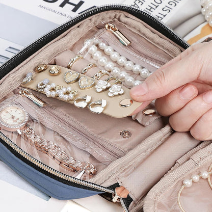 Travel Jewelry Case Organizer, Compact Jewelry Storage Bag for Necklaces, Earrings, Rings, Bracelets and Watch, Portable Jewelry Holder for Trip, Vacation, Daily Use, Pink