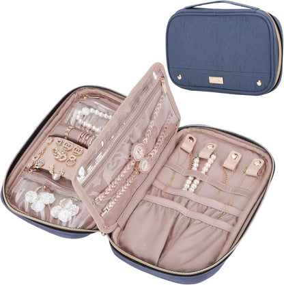 Travel Jewelry Case Organizer, Compact Jewelry Storage Bag for Necklaces, Earrings, Rings, Bracelets and Watch, Portable Jewelry Holder for Trip, Vacation, Daily Use, Pink