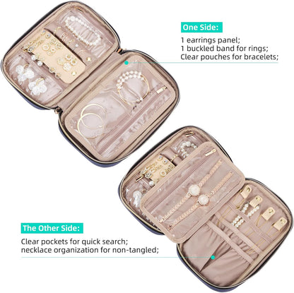 Travel Jewelry Case Organizer, Compact Jewelry Storage Bag for Necklaces, Earrings, Rings, Bracelets and Watch, Portable Jewelry Holder for Trip, Vacation, Daily Use, Pink