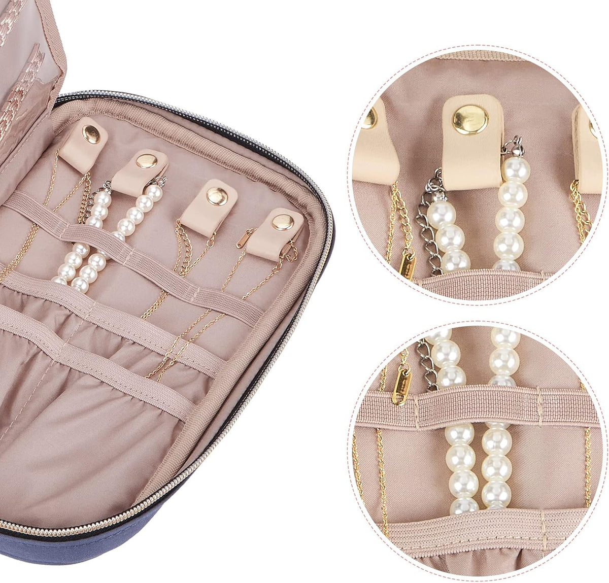 Travel Jewelry Case Organizer, Compact Jewelry Storage Bag for Necklaces, Earrings, Rings, Bracelets and Watch, Portable Jewelry Holder for Trip, Vacation, Daily Use, Pink