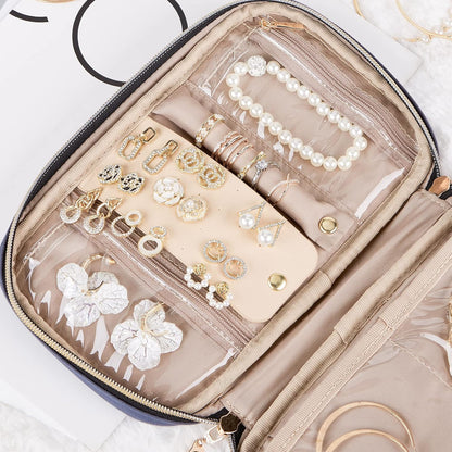 Travel Jewelry Case Organizer, Compact Jewelry Storage Bag for Necklaces, Earrings, Rings, Bracelets and Watch, Portable Jewelry Holder for Trip, Vacation, Daily Use, Pink