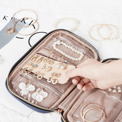 Travel Jewelry Case Organizer, Compact Jewelry Storage Bag for Necklaces, Earrings, Rings, Bracelets and Watch, Portable Jewelry Holder for Trip, Vacation, Daily Use, Pink