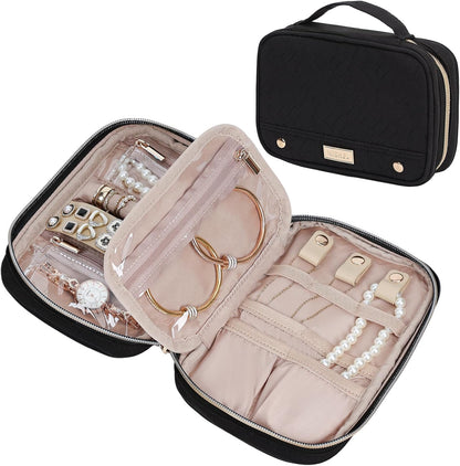 Travel Jewelry Case Organizer, Compact Jewelry Storage Bag for Necklaces, Earrings, Rings, Bracelets and Watch, Portable Jewelry Holder for Trip, Vacation, Daily Use, Pink