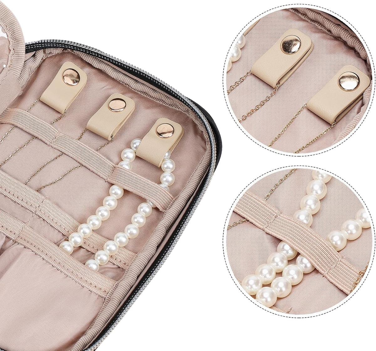 Travel Jewelry Case Organizer, Compact Jewelry Storage Bag for Necklaces, Earrings, Rings, Bracelets and Watch, Portable Jewelry Holder for Trip, Vacation, Daily Use, Pink