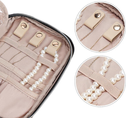 Travel Jewelry Case Organizer, Compact Jewelry Storage Bag for Necklaces, Earrings, Rings, Bracelets and Watch, Portable Jewelry Holder for Trip, Vacation, Daily Use, Pink