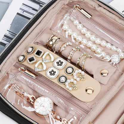 Travel Jewelry Case Organizer, Compact Jewelry Storage Bag for Necklaces, Earrings, Rings, Bracelets and Watch, Portable Jewelry Holder for Trip, Vacation, Daily Use, Pink