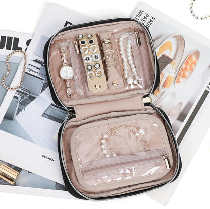 Travel Jewelry Case Organizer, Compact Jewelry Storage Bag for Necklaces, Earrings, Rings, Bracelets and Watch, Portable Jewelry Holder for Trip, Vacation, Daily Use, Pink