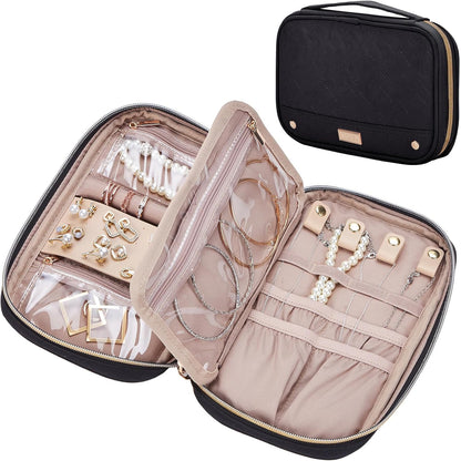Travel Jewelry Case Organizer, Compact Jewelry Storage Bag for Necklaces, Earrings, Rings, Bracelets and Watch, Portable Jewelry Holder for Trip, Vacation, Daily Use, Pink
