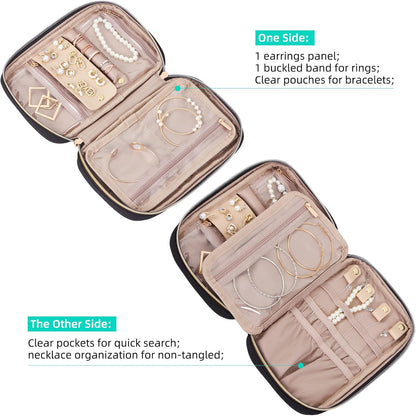Travel Jewelry Case Organizer, Compact Jewelry Storage Bag for Necklaces, Earrings, Rings, Bracelets and Watch, Portable Jewelry Holder for Trip, Vacation, Daily Use, Pink