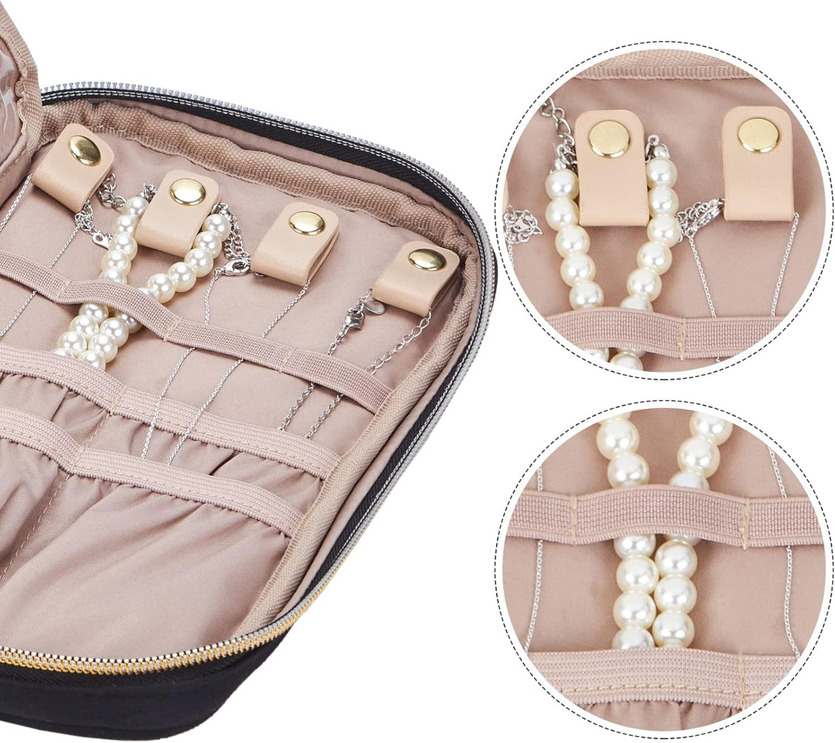 Travel Jewelry Case Organizer, Compact Jewelry Storage Bag for Necklaces, Earrings, Rings, Bracelets and Watch, Portable Jewelry Holder for Trip, Vacation, Daily Use, Pink