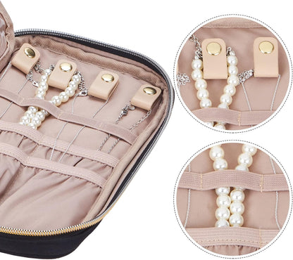 Travel Jewelry Case Organizer, Compact Jewelry Storage Bag for Necklaces, Earrings, Rings, Bracelets and Watch, Portable Jewelry Holder for Trip, Vacation, Daily Use, Pink