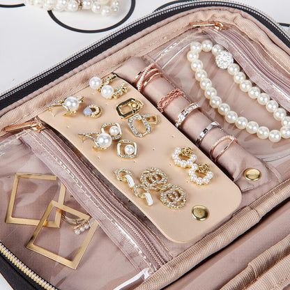 Travel Jewelry Case Organizer, Compact Jewelry Storage Bag for Necklaces, Earrings, Rings, Bracelets and Watch, Portable Jewelry Holder for Trip, Vacation, Daily Use, Pink