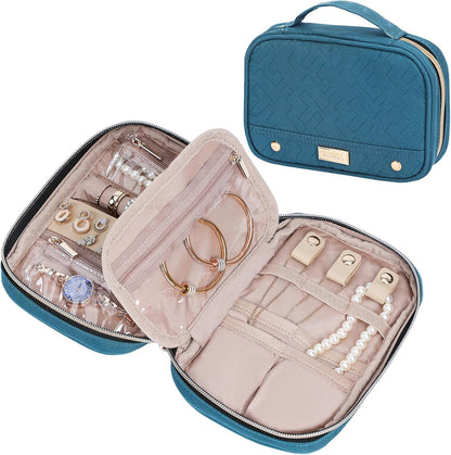 Travel Jewelry Case Organizer, Compact Jewelry Storage Bag for Necklaces, Earrings, Rings, Bracelets and Watch, Portable Jewelry Holder for Trip, Vacation, Daily Use, Pink