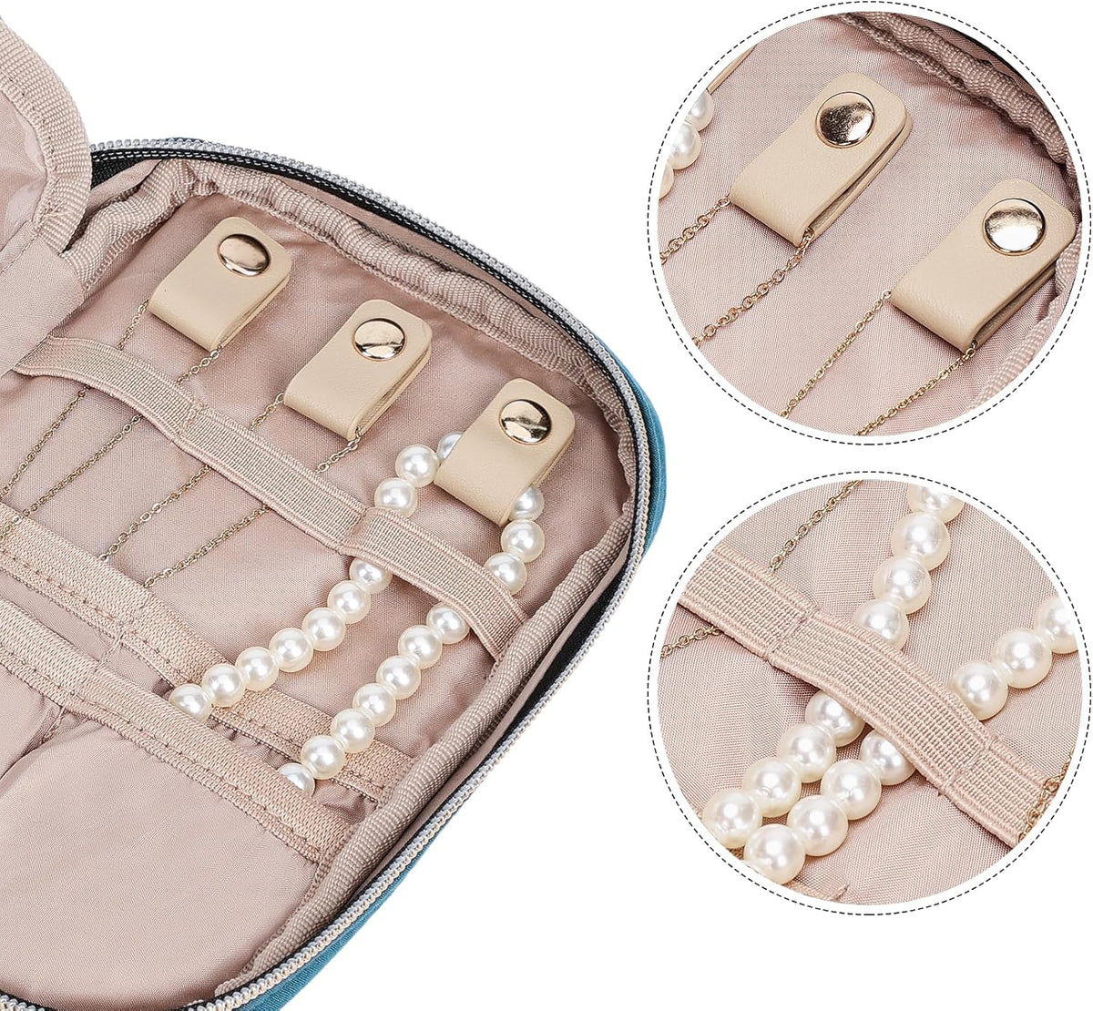 Travel Jewelry Case Organizer, Compact Jewelry Storage Bag for Necklaces, Earrings, Rings, Bracelets and Watch, Portable Jewelry Holder for Trip, Vacation, Daily Use, Pink