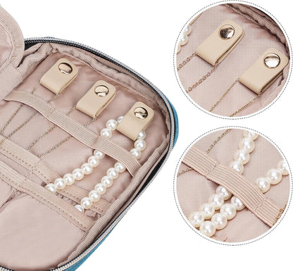 Travel Jewelry Case Organizer, Compact Jewelry Storage Bag for Necklaces, Earrings, Rings, Bracelets and Watch, Portable Jewelry Holder for Trip, Vacation, Daily Use, Pink