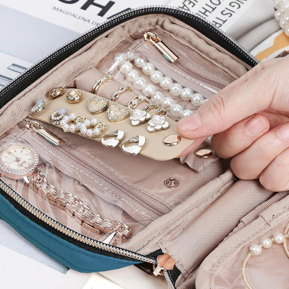 Travel Jewelry Case Organizer, Compact Jewelry Storage Bag for Necklaces, Earrings, Rings, Bracelets and Watch, Portable Jewelry Holder for Trip, Vacation, Daily Use, Pink