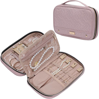 Travel Jewelry Case Organizer, Compact Jewelry Storage Bag for Necklaces, Earrings, Rings, Bracelets and Watch, Portable Jewelry Holder for Trip, Vacation, Daily Use, Pink
