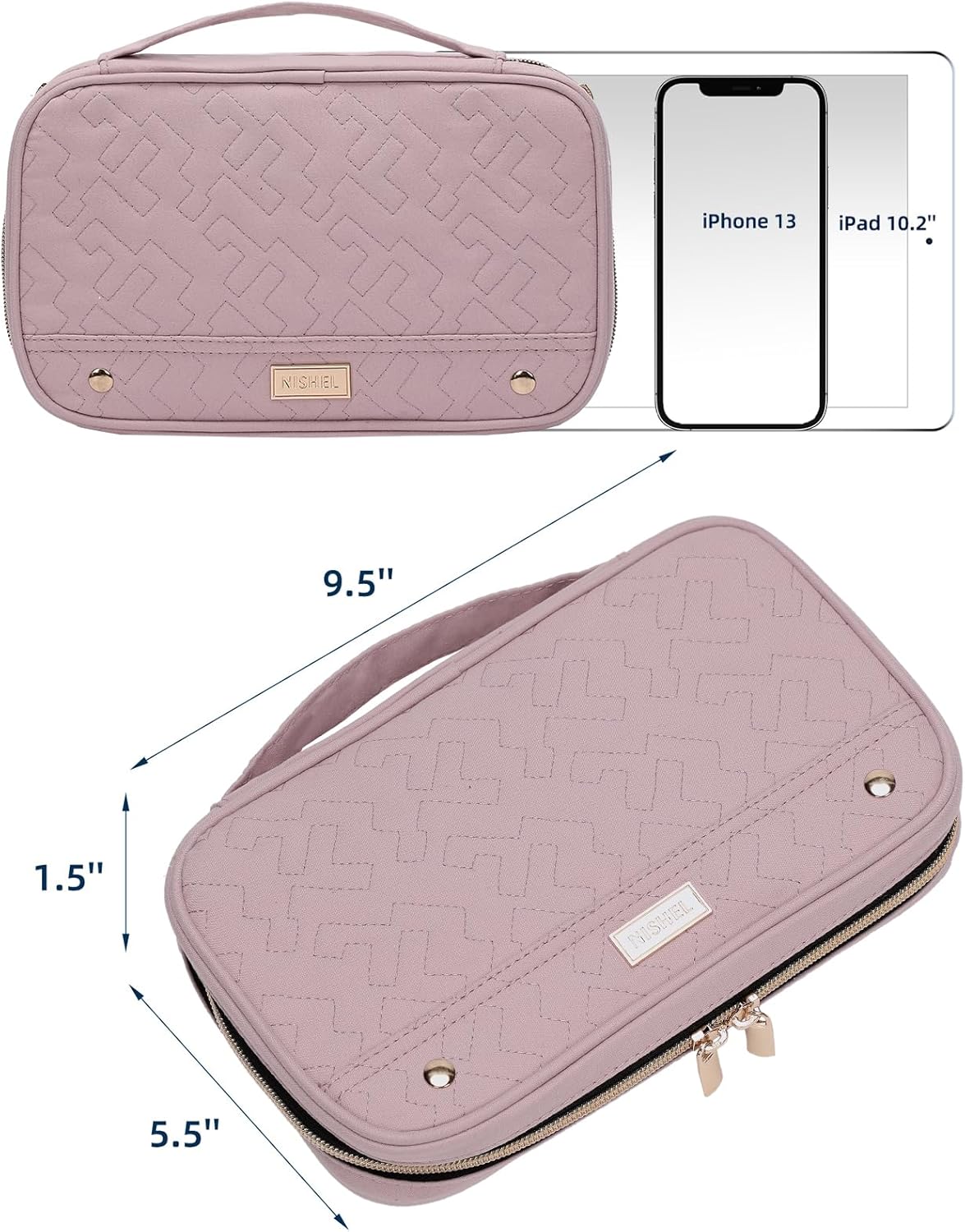 Travel Jewelry Case Organizer, Compact Jewelry Storage Bag for Necklaces, Earrings, Rings, Bracelets and Watch, Portable Jewelry Holder for Trip, Vacation, Daily Use, Pink