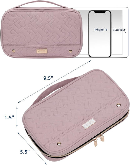 Travel Jewelry Case Organizer, Compact Jewelry Storage Bag for Necklaces, Earrings, Rings, Bracelets and Watch, Portable Jewelry Holder for Trip, Vacation, Daily Use, Pink