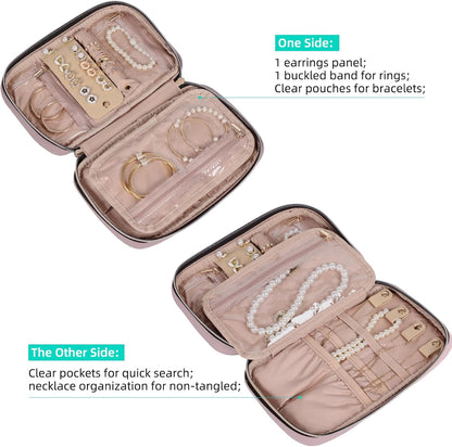 Travel Jewelry Case Organizer, Compact Jewelry Storage Bag for Necklaces, Earrings, Rings, Bracelets and Watch, Portable Jewelry Holder for Trip, Vacation, Daily Use, Pink