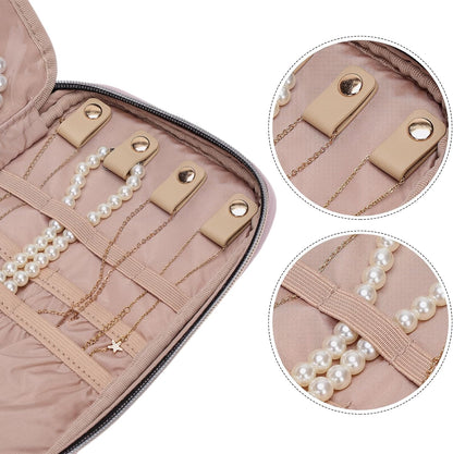 Travel Jewelry Case Organizer, Compact Jewelry Storage Bag for Necklaces, Earrings, Rings, Bracelets and Watch, Portable Jewelry Holder for Trip, Vacation, Daily Use, Pink
