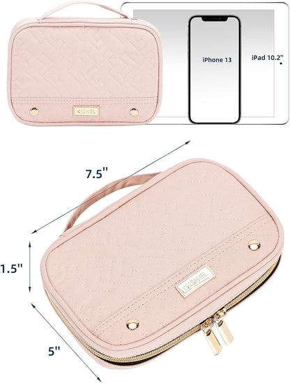 Travel Jewelry Case Organizer, Compact Jewelry Storage Bag for Necklaces, Earrings, Rings, Bracelets and Watch, Portable Jewelry Holder for Trip, Vacation, Daily Use, Pink