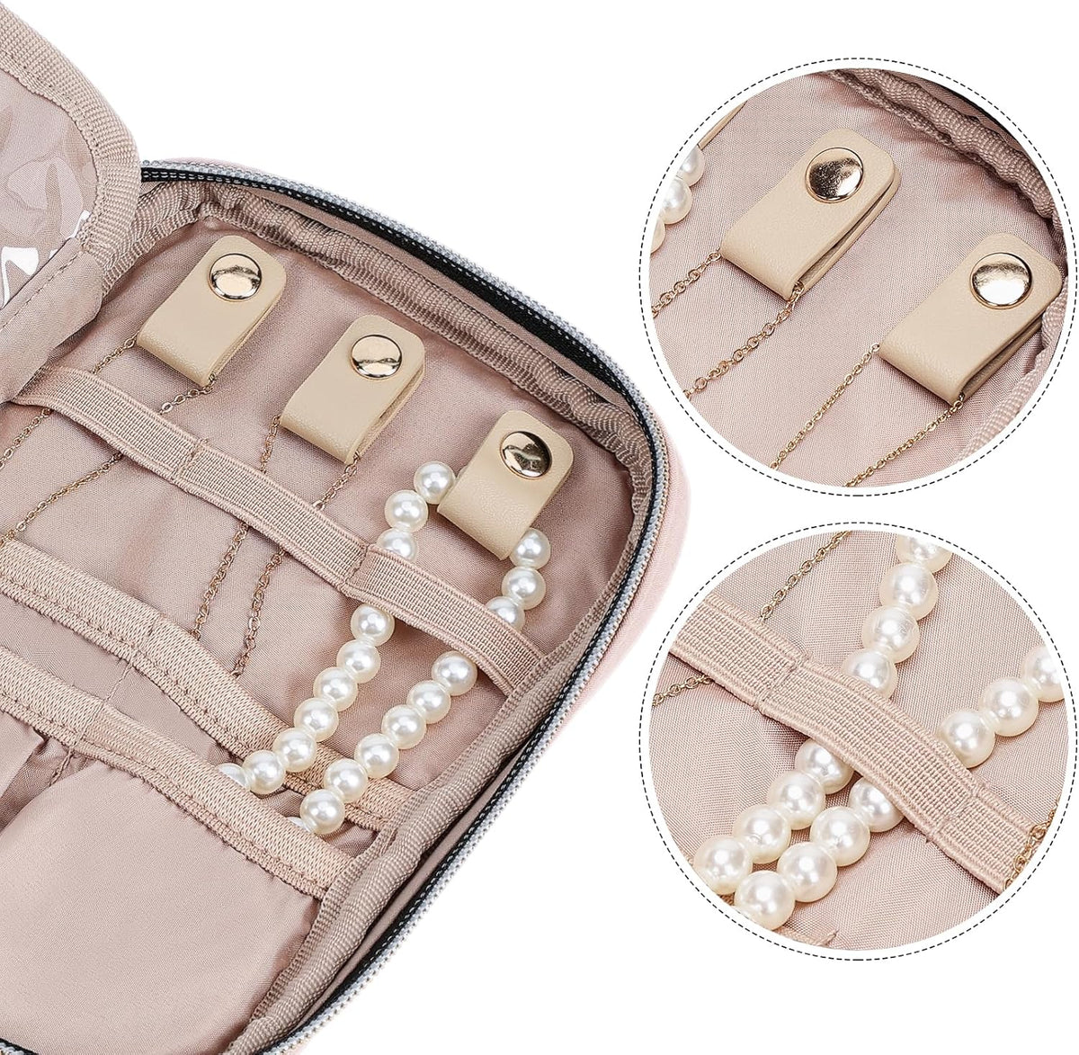 Travel Jewelry Case Organizer, Compact Jewelry Storage Bag for Necklaces, Earrings, Rings, Bracelets and Watch, Portable Jewelry Holder for Trip, Vacation, Daily Use, Pink