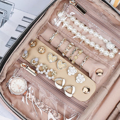 Travel Jewelry Case Organizer, Compact Jewelry Storage Bag for Necklaces, Earrings, Rings, Bracelets and Watch, Portable Jewelry Holder for Trip, Vacation, Daily Use, Pink