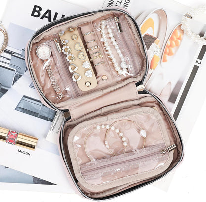 Travel Jewelry Case Organizer, Compact Jewelry Storage Bag for Necklaces, Earrings, Rings, Bracelets and Watch, Portable Jewelry Holder for Trip, Vacation, Daily Use, Pink