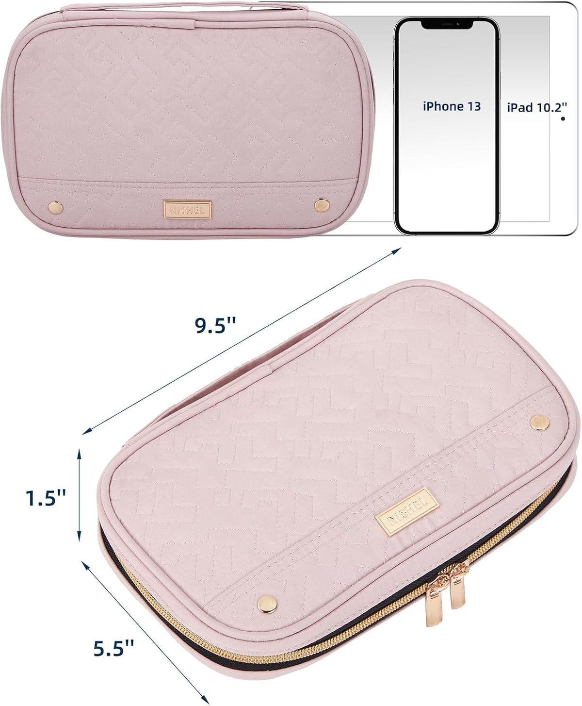 Travel Jewelry Case Organizer, Compact Jewelry Storage Bag for Necklaces, Earrings, Rings, Bracelets and Watch, Portable Jewelry Holder for Trip, Vacation, Daily Use, Pink