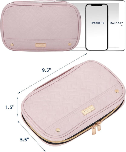 Travel Jewelry Case Organizer, Compact Jewelry Storage Bag for Necklaces, Earrings, Rings, Bracelets and Watch, Portable Jewelry Holder for Trip, Vacation, Daily Use, Pink