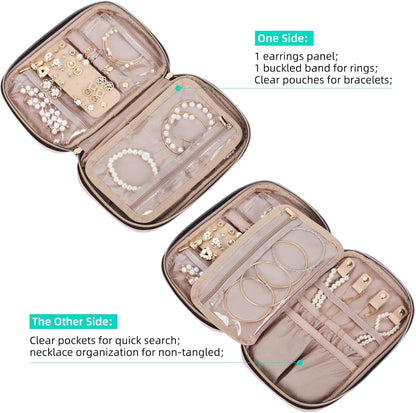 Travel Jewelry Case Organizer, Compact Jewelry Storage Bag for Necklaces, Earrings, Rings, Bracelets and Watch, Portable Jewelry Holder for Trip, Vacation, Daily Use, Pink
