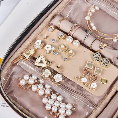 Travel Jewelry Case Organizer, Compact Jewelry Storage Bag for Necklaces, Earrings, Rings, Bracelets and Watch, Portable Jewelry Holder for Trip, Vacation, Daily Use, Pink