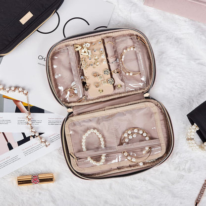 Travel Jewelry Case Organizer, Compact Jewelry Storage Bag for Necklaces, Earrings, Rings, Bracelets and Watch, Portable Jewelry Holder for Trip, Vacation, Daily Use, Pink