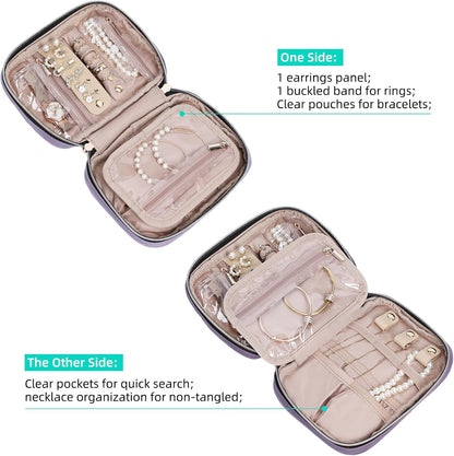 Travel Jewelry Case Organizer, Compact Jewelry Storage Bag for Necklaces, Earrings, Rings, Bracelets and Watch, Portable Jewelry Holder for Trip, Vacation, Daily Use, Pink